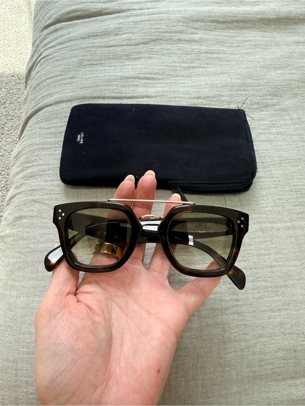 Oversized Tortoiseshell Square Sunglasses with Gold Double Bridge